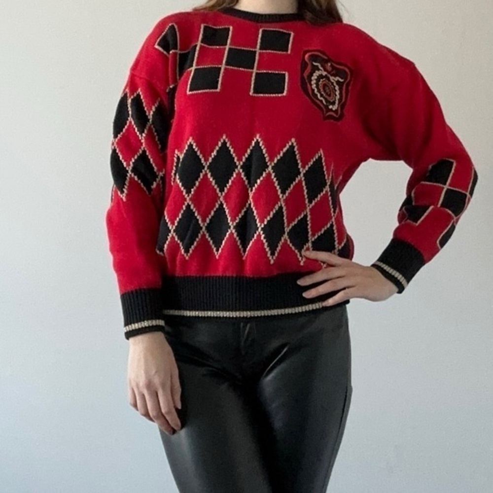 Vintage I B Diffusion 80s oversized knit geometric print sweater dark academia - Picture 3 of 8
